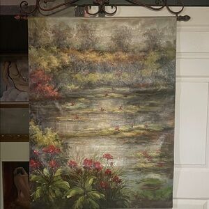 Scenic Wall Statement Oil Painting with Red and Green Accents Canvas no Frame